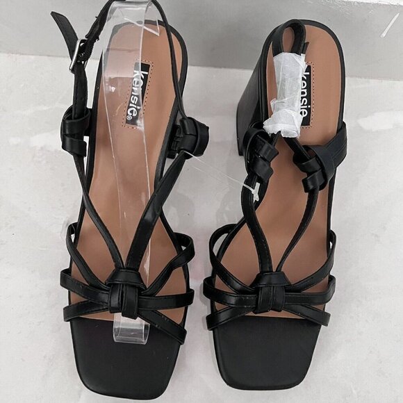 Kensie Leilany Strappy Platform Sandals Black Sz. 8.5M block heels faux leather - Picture 6 of 13